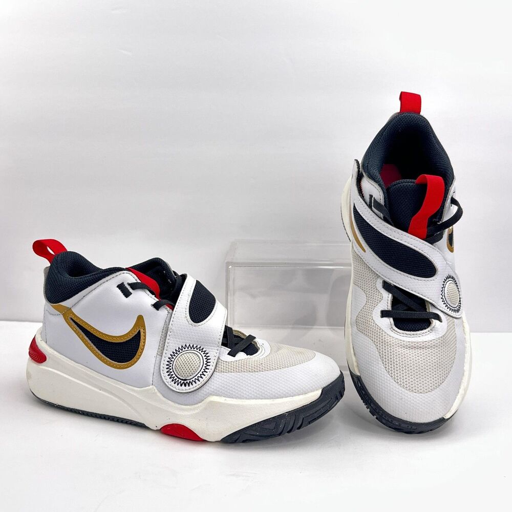 Nike Team Hustle D 11 Basketball Shoes Youth 6Y White Black Gold DV8996-104